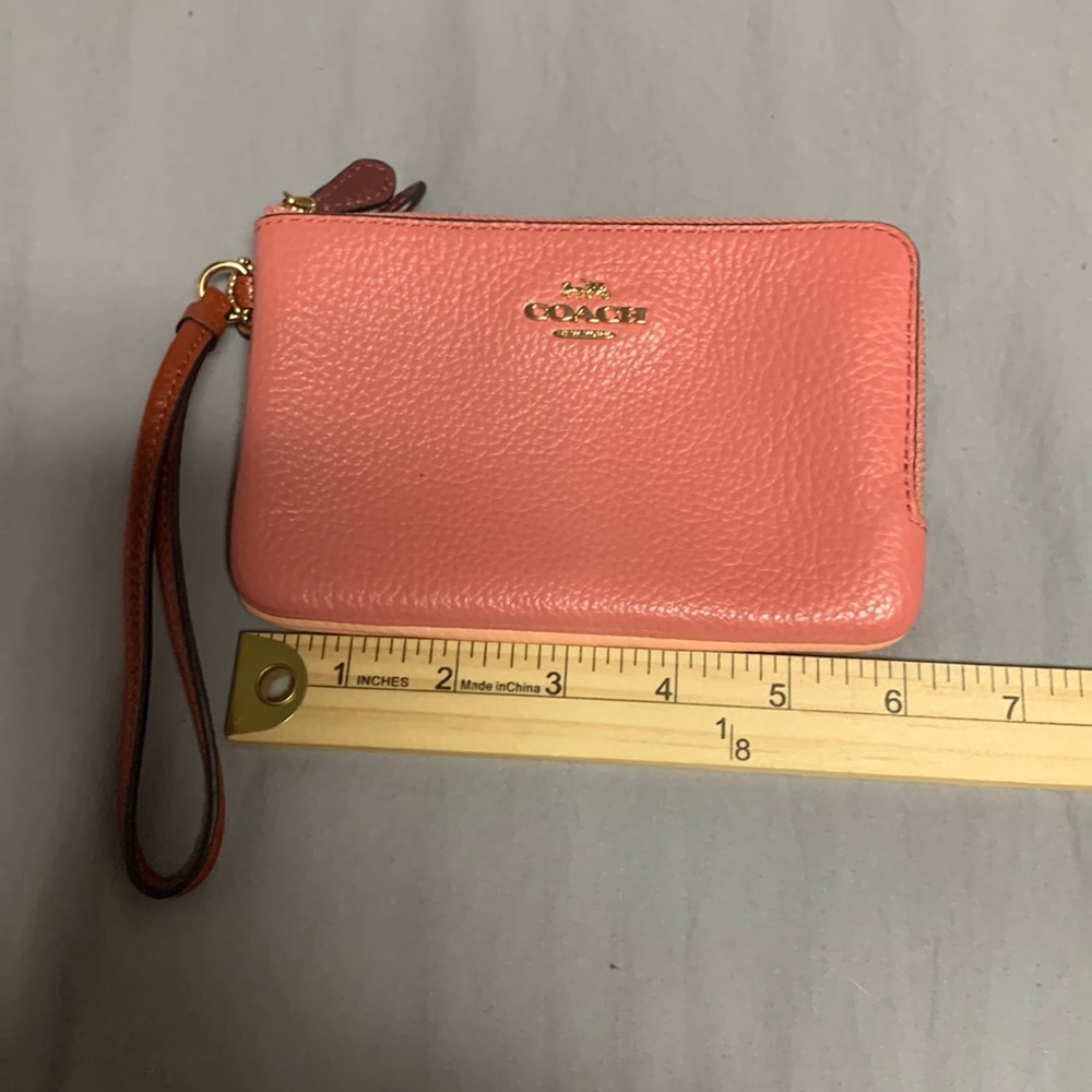 Coach Double Zip Pink Leather Wristlet Wallet